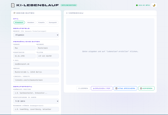 ohne KI Lebenslauf-Generator Lebenslauf-Generator
